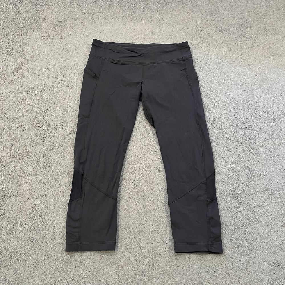 Lululemon Speed Up Black Activewear Cropped Mesh Workout Leggings Women's Size 8